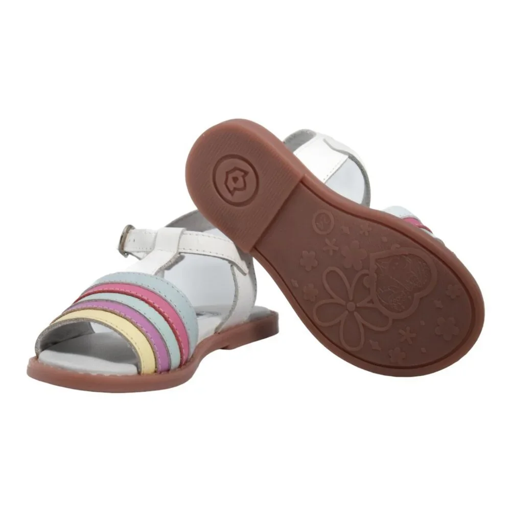 Two Pretty Handcrafted Leather Rainbow Sandals Girls - Pastel Multi-Color